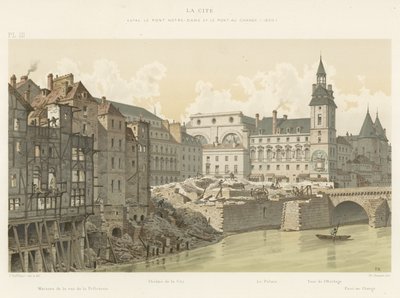 La Cite, mezi Pont Notre-Dame a Pont au Change, 1800 od French School