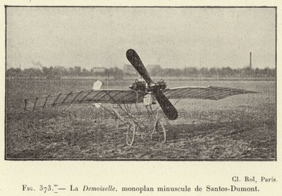 La Demoiselle, malý jednoplošník od Santose-Dumonta (rytina) od French School