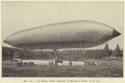 Francie, řiditelný balón Renarda a Krebse, při pohledu ze strany (rytina) od French School
