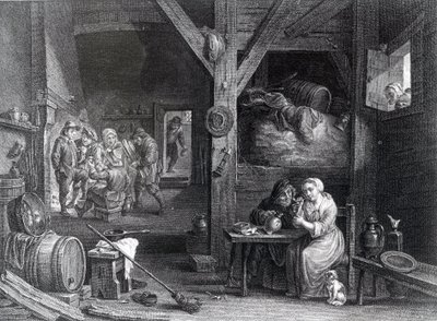La Fumeuse, tisk Jean Baptiste Patas podle Davida Tenierse mladšího, 1786-1808 od French School