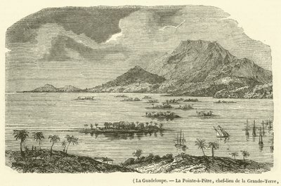 Guadeloupe, La Pointe-a-Pitre, hlavní město Grande-Terre, částečně zničené zemětřesením 8. února 1843 (rytina) od French School