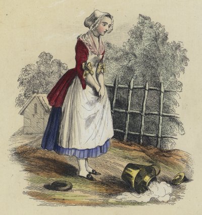 The Milkmaid And The Milk Jug (barevná rytina) od French School