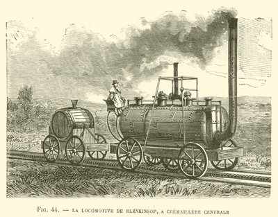 Lokomotiva Blenkinsop, v Cremaillere Centrale (rytina) od French School
