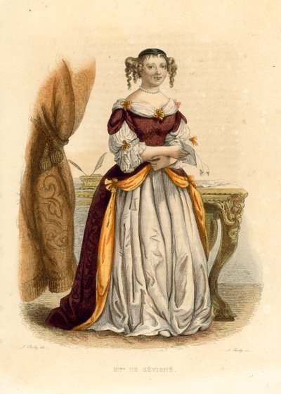 La Marquise de Sevigne (barevná rytina) od French School