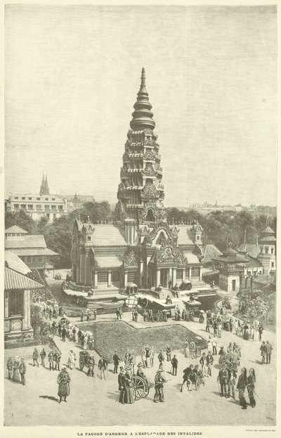 Pagoda Angkor na Esplanade des Invalides (rytina) od French School