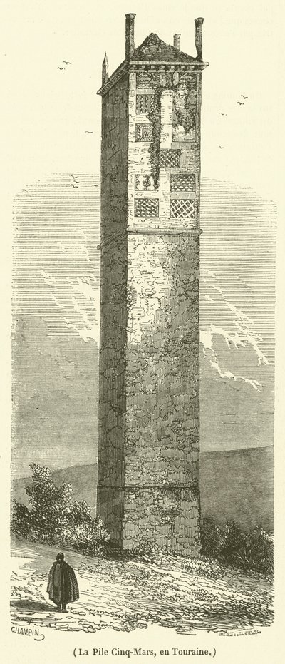 The Pile Cinq-Mars, v Touraine (rytina) od French School