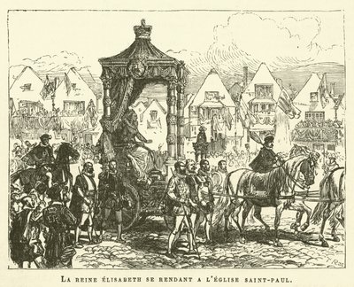 Královna Alžběta jít do kostela svatého Pavla (rytina) od French School