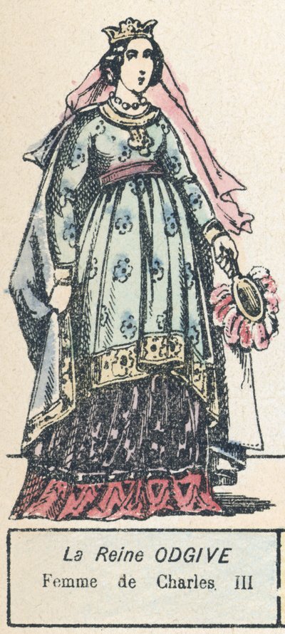 Queen Odgive, manželka Karla III. (barevná rytina) od French School