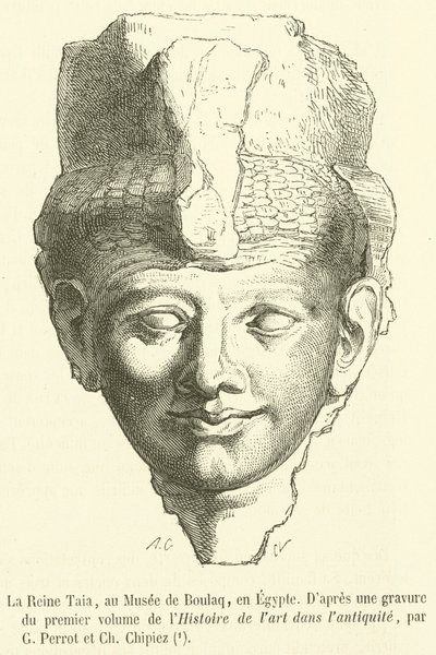 Queen Taia, v muzeu Boulaq, v Egyptě (rytina) od French School