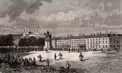 La Roche-sur-Yon (La Roche sur Yon) - Pays de la Loire - Place Napoleon - rytina ve „France illustrée: geografie, historie, statistická správa“ od V.-A. Sladově hnědá. 1884 od French School