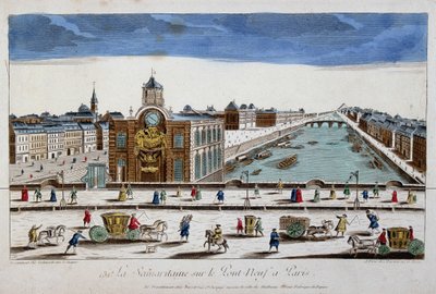 La Samaritaine (vodní pumpa) na Pont Neuf v Paříži - optický pohled od French School
