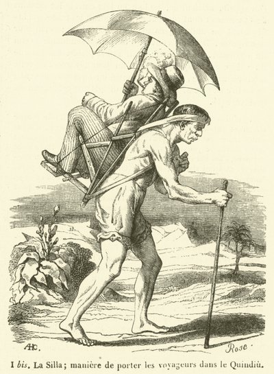 La Silla; způsob přepravy cestujících v Quindiu (rytina) od French School