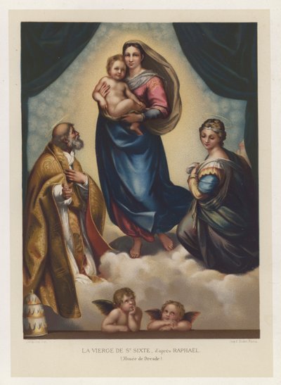 Panna svatého Sixta, po Raphaelovi, Muzeum Drážďan (chromolitho) od French School