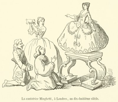 Zpěvák Minghetti, v Londýně, v osmnáctém století (rytina) od French School