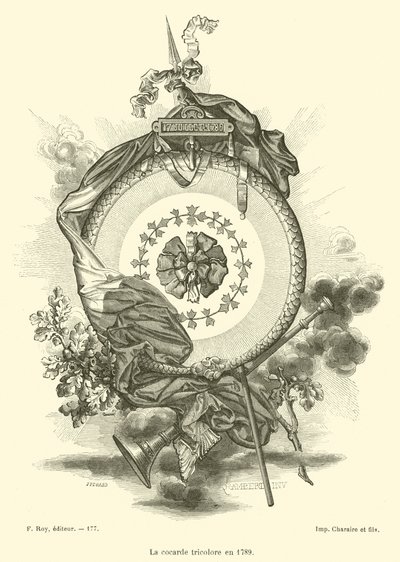 Tříbarevná kokarda v roce 1789 (rytina) od French School
