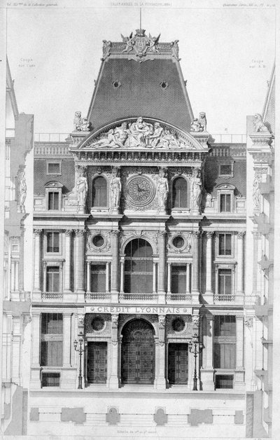 Fasáda Crédit Lyonnais, bd des Italians - rytina, 20. století od French School