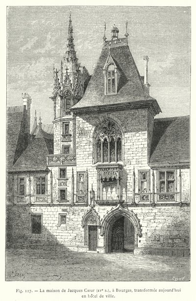 Dům Jacquese Coeura, 15. století, v Bourges, dnes přeměněný na radnici (rytina) od French School