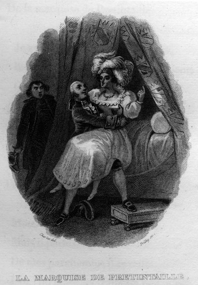 La marquise de pretintaille Chanson de Beranger v „“Oeuvres Completes““ (1834) od Pierra Jeana de Berangera (1780-1857), francouzského básníka a skladatele. od French School