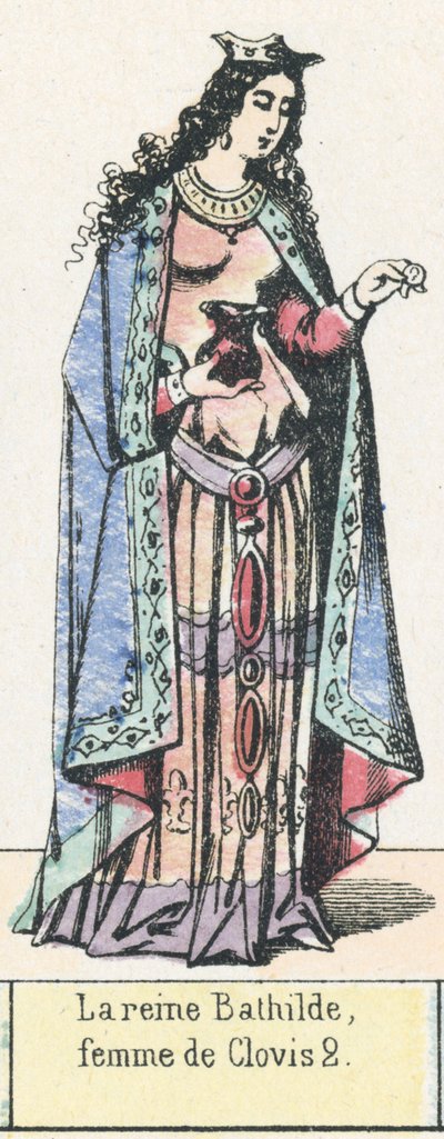 Královna Bathilde, manželka Clovise 2 (barevná rytina) od French School