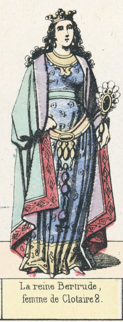 Královna Bertruda, manželka Clotaire 2 (barevná rytina) od French School