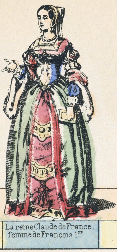 Francouzská královna Claude, manželka Františka I. (barevná rytina) od French School