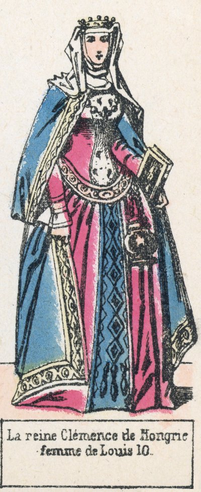 Uherská královna Clemence, manželka Ludvíka 10 (barevná rytina) od French School