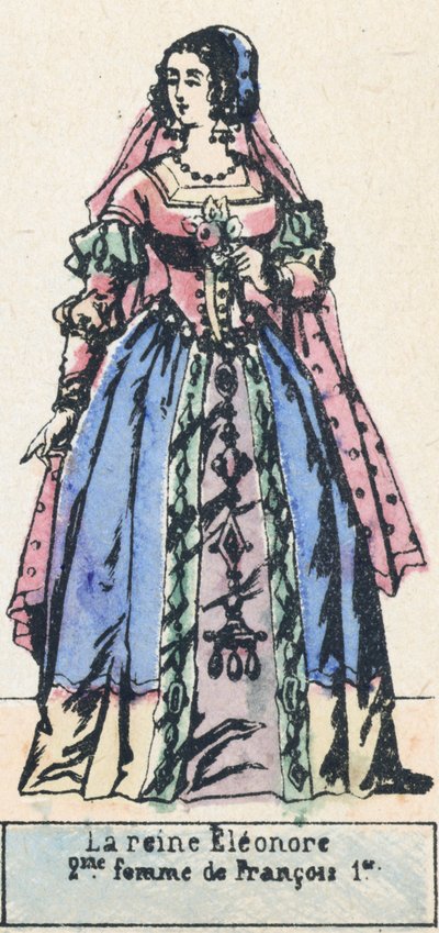Královna Eleonore, 2. manželka Francoise 1er (barevná rytina) od French School