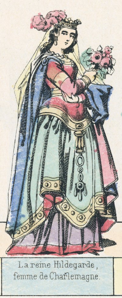 Královna Hildegarda, manželka Karla Velikého (barevná rytina) od French School