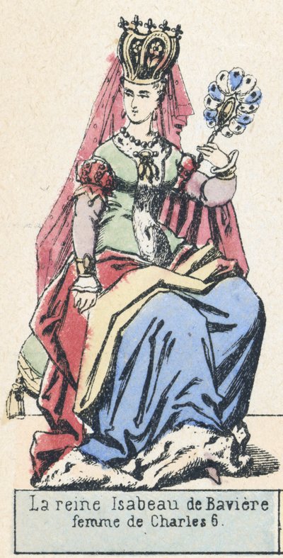 Bavorská královna Isabeau, manželka Karla 6 (barevná rytina) od French School