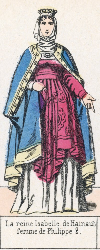 Královna Isabelle z Hainaut, manželka Filipa 2 (barevná rytina) od French School
