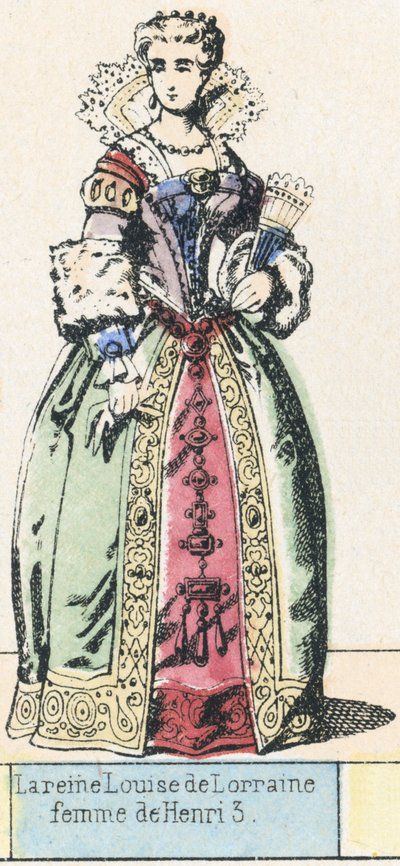 Královna Louise Lotrinská, manželka Jindřicha 3 (barevná rytina) od French School