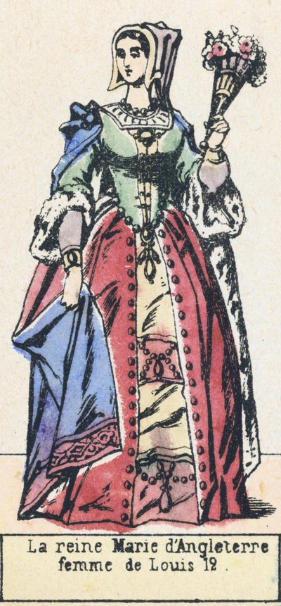 Anglická královna Marie, manželka Ludvíka 12 (barevná rytina) od French School