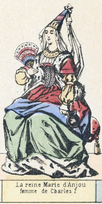 Královna Marie z Anjou, manželka Karla 7 (barevná rytina) od French School