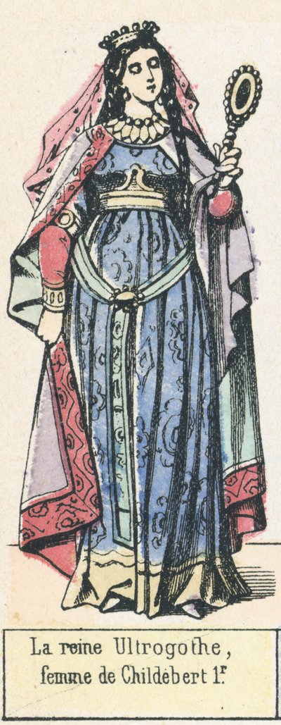 Královna Ultrogothe, manželka Childeberta 1r (barevná rytina) od French School