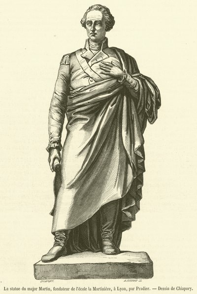 Socha majora Martina, zakladatele školy Martiniere, v Lyonu (rytina) od French School