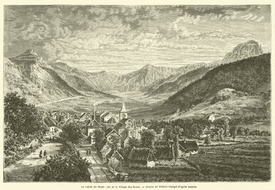 Údolí Mont-Dore a vesnice Les Bains (rytina) od French School