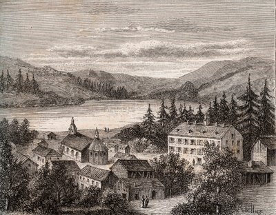 Lac de Gerardmer - Alsace Champagne Ardenne Lorraine - rytina v „La France illustree: geografie, historie, statistická správa“ od V.A. Sladově hnědá. 1884 od French School