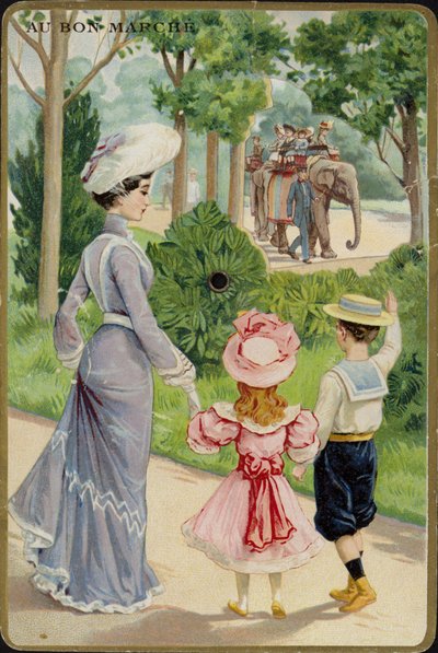 Dáma a děti mávají na sloní jízdě od French School