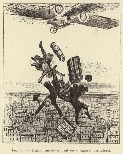 Letadlo vyloďující své cestující (karikatura) (rytina) od French School