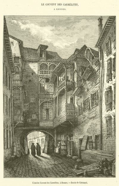 Bývalý klášter karmelitánů, v Rennes (rytina) od French School