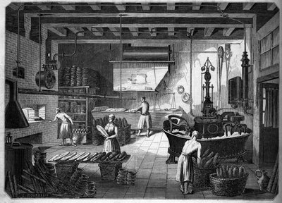 Velký francouzský průmysl v 19. století: Zařízení Drouot na pečení. Fournil de M. Courcier, rue Saint Maur v Paříži. V „Le Monde slavný““ 1862. od French School