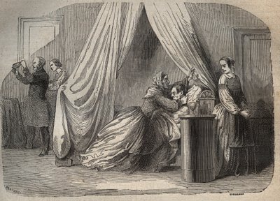 Poslední okamžiky Charlese Lafarge (1811-1840), manžela Marie Fortunee Capelle, Marie Lafarge (Madame) (1816-1852) francouzský zločinec - rytina v „Causes celebres de tous les peuple“ od Armanda Fouquiera (1817-18?) 1858 -1867 - soukromá sbírka od French School