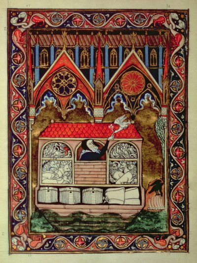 Lat 10525 f.3v Noemova archa, ze žaltáře St. Louis, c.1258-70 od French School