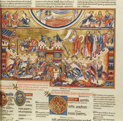 Lat 8846 f.76, Obležení města, z Hebraica Romana Gallica od French School