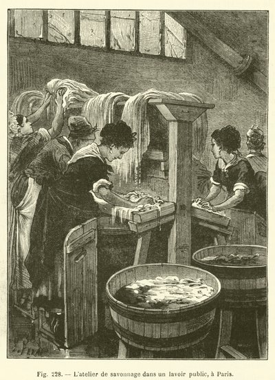 Mydlářská dílna ve veřejné umývárně v Paříži (rytina) od French School