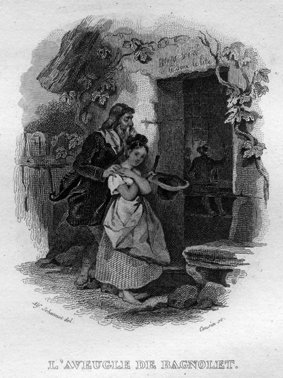 Slepý muž z Bagnolet Chanson de Beranger v „“Oeuvres Completes““ (1834) od Pierra Jeana de Berangera (1780-1857), francouzského básníka a skladatele. od French School