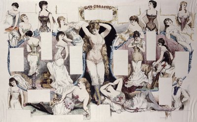 Ilustrace rozvržení pro článek o dámském spodním prádle z La Vie Parisienne, kolem roku 1870 od French School