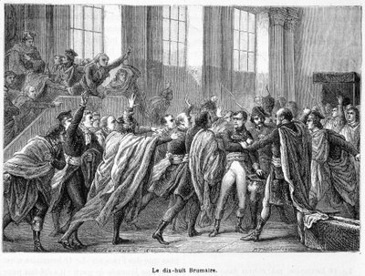 18 Brumaire rok 8: Napoleonův převrat v Saint-Cloud v Conseil des Cinq-Cents (pět set) (pokoj 500) - v „La France Populaire““ od French School