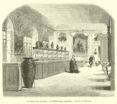Kabinet medailí, v Císařské knihovně (rytina) od French School