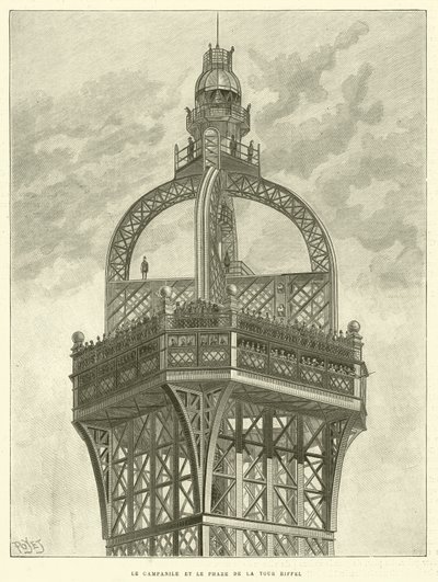 Campanile a maják Eiffelovy věže (rytina) od French School